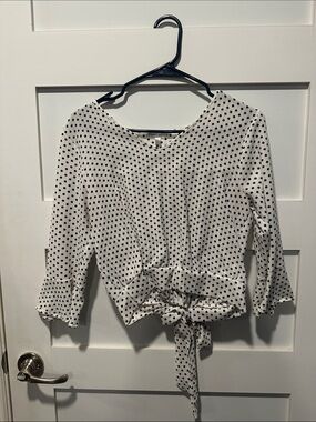 Polka Dot Tie-Back Blouse - White/Black
